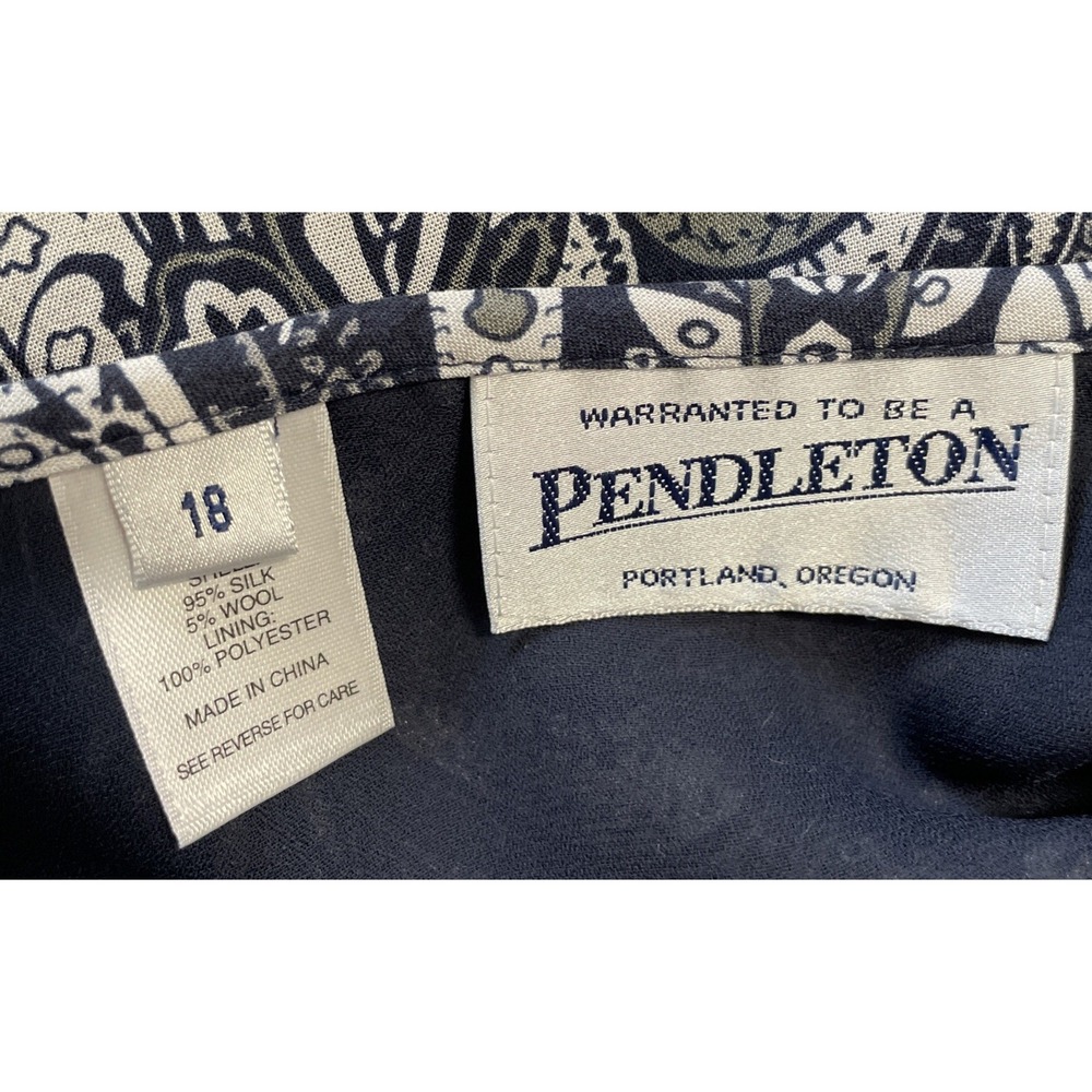Vintage Pendleton Size 18 Blue Paisley Silk Wool Midi Trumpet Skirt Lined 1990's - Picture 6 of 8